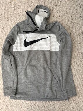 Nike Men’s Gray and White Hoodie with Black Swoosh